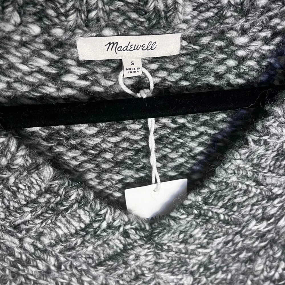 Madewell Sweater Women S Black White Italian Yarn Wool Alpaca V-Neck Marled Knit - Picture 5 of 7